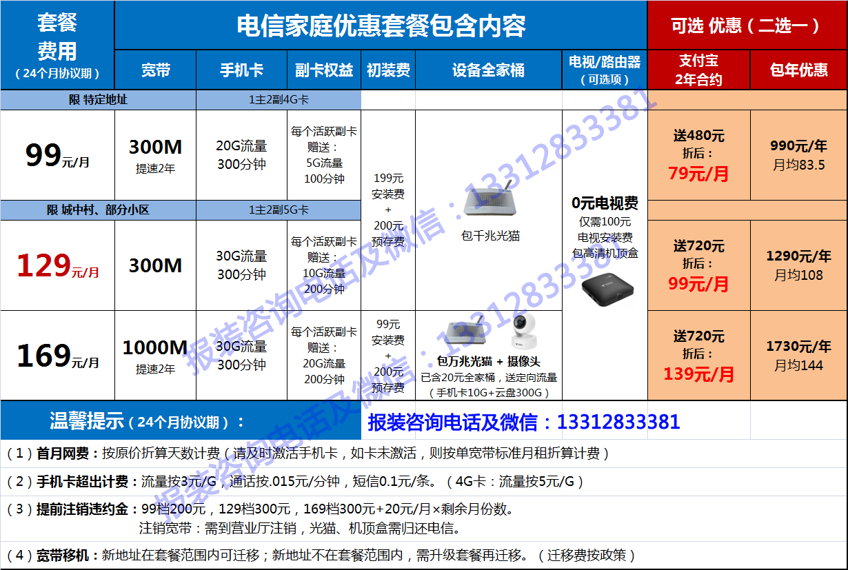 广州电信宽带99元包月