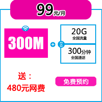 99元包月300M电信宽带优惠套餐